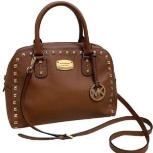 Michael Kors Women's Brown Leather Studded Double Handle Charm Satchel B…